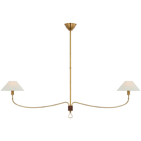 Amber Lewis Griffin LED 62 inch Hand-Rubbed Antique Brass and Saddle Leather Linear Chandelier Ceiling Light, Grande