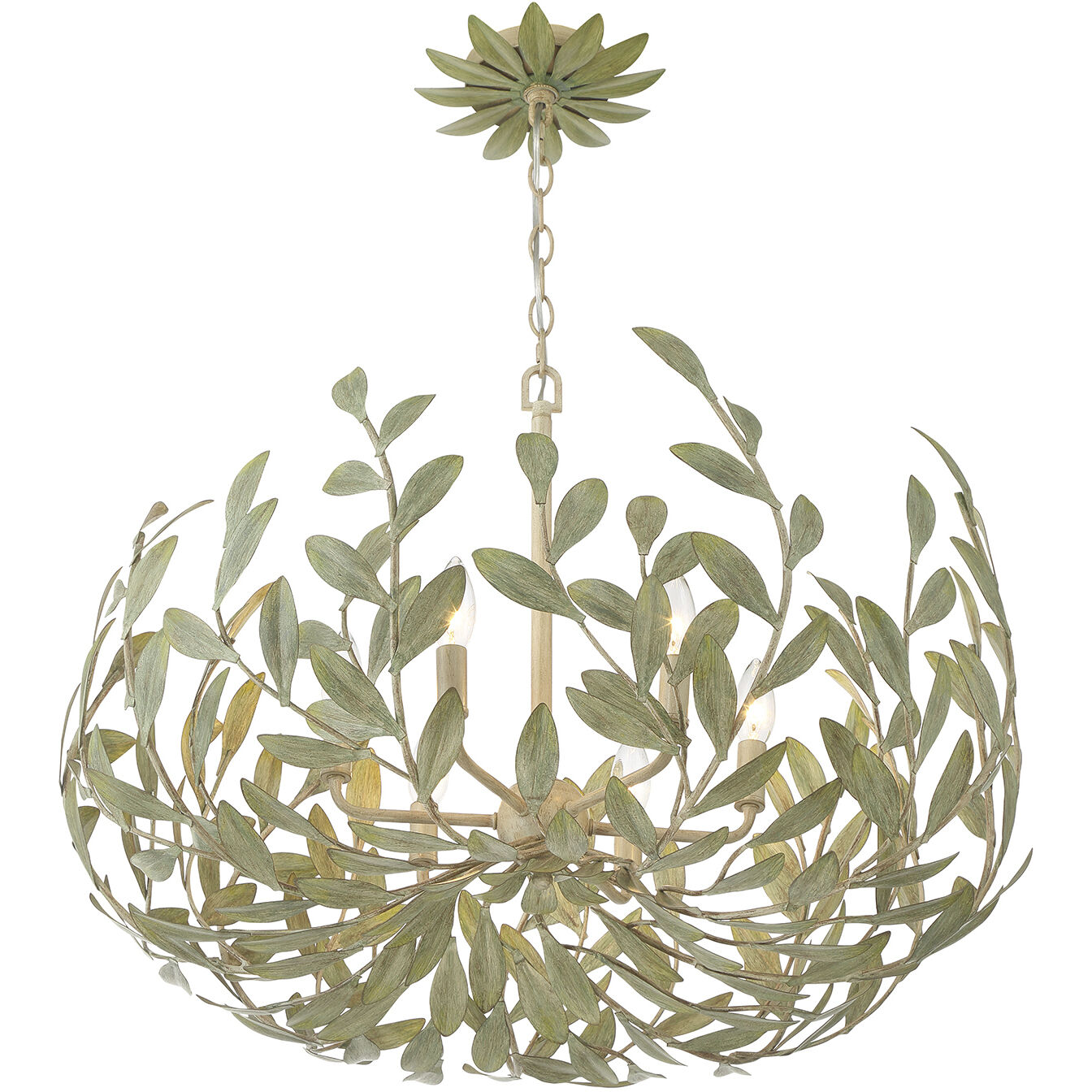 Broche 6 Light 27 inch Champagne Green Tea Chandelier Ceiling Light