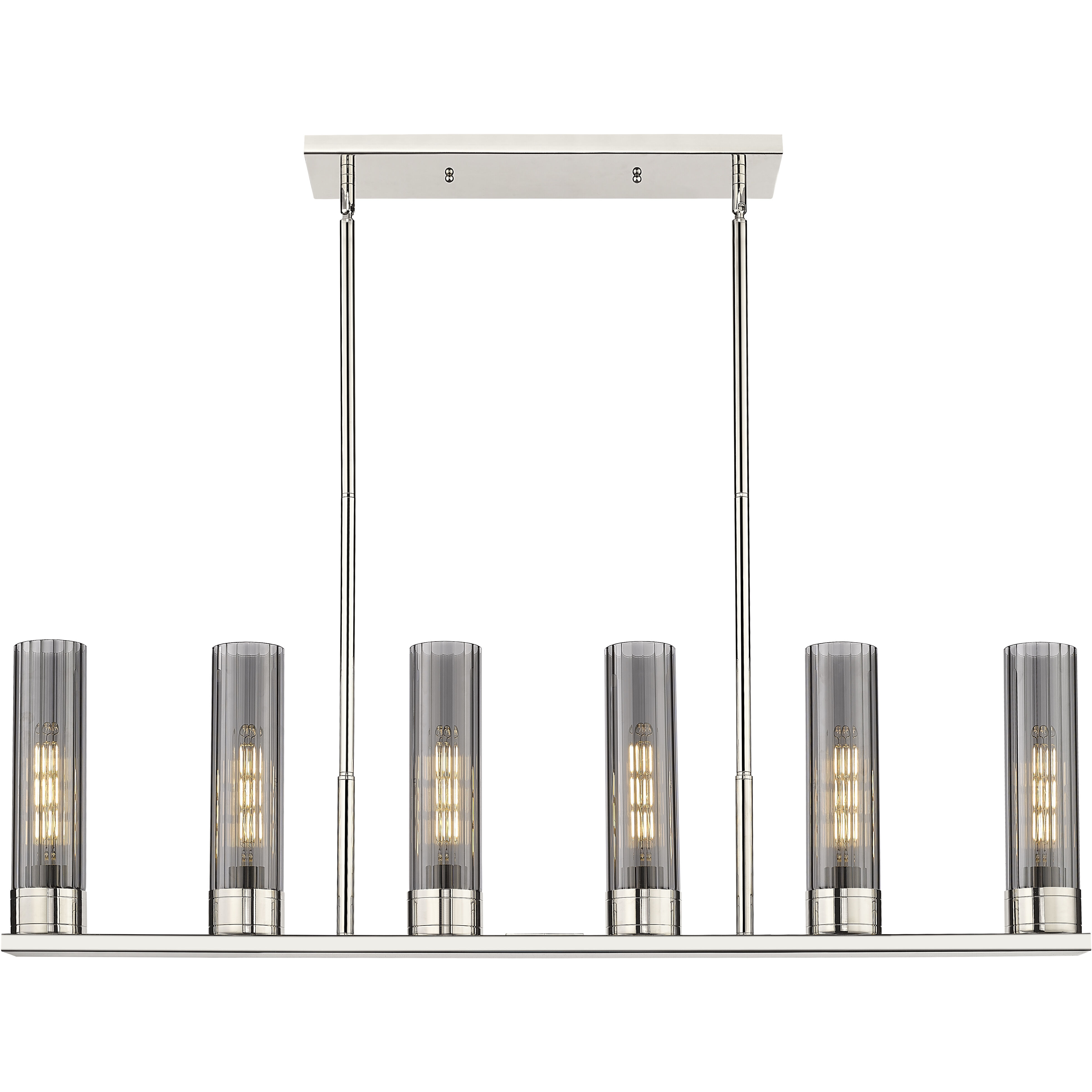Empire 6 Light 44.25 inch Polished Nickel Linear Pendant Ceiling Light in Plated Smoke Glass
