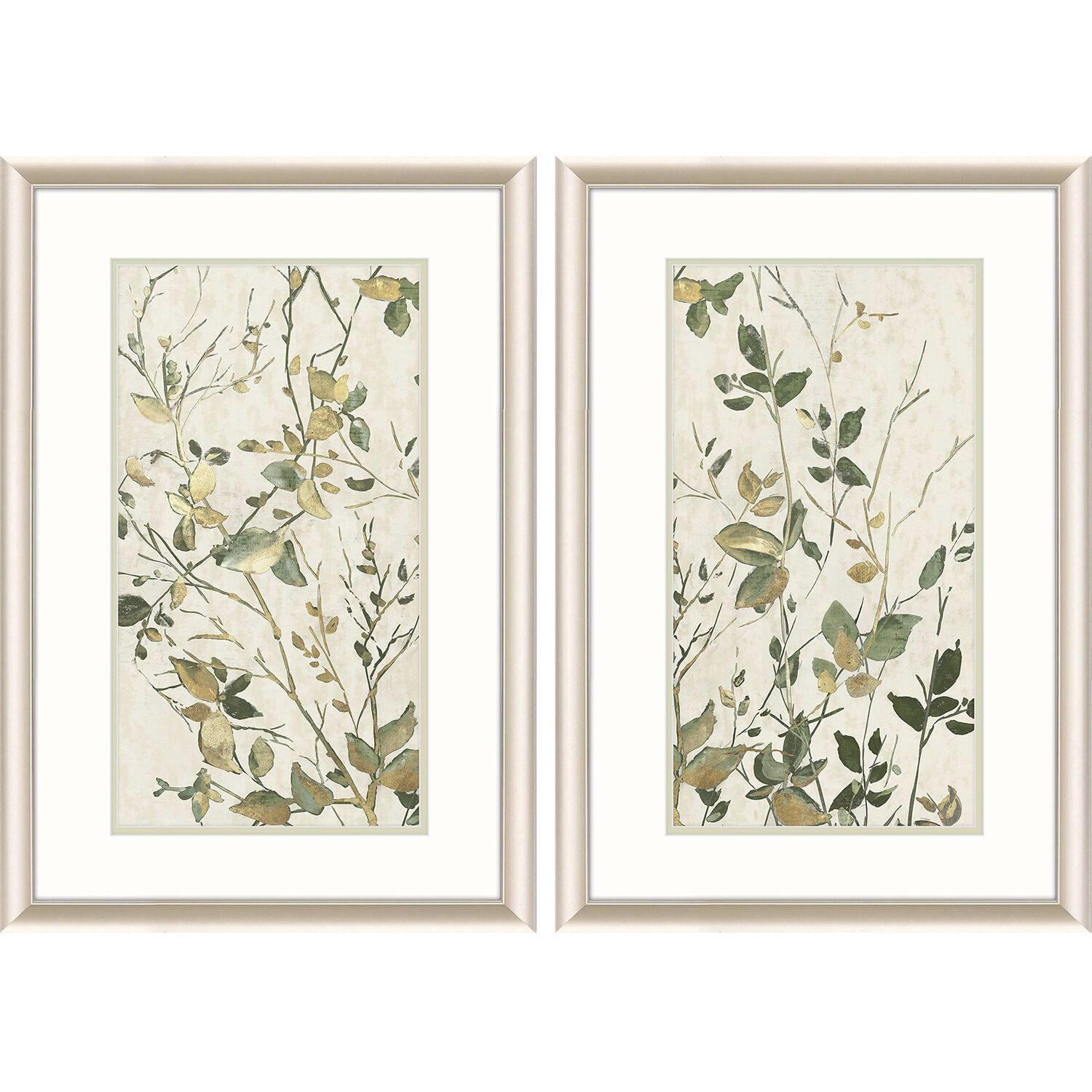 Florals Green and Metallic and Beige Framed Art, Propac
