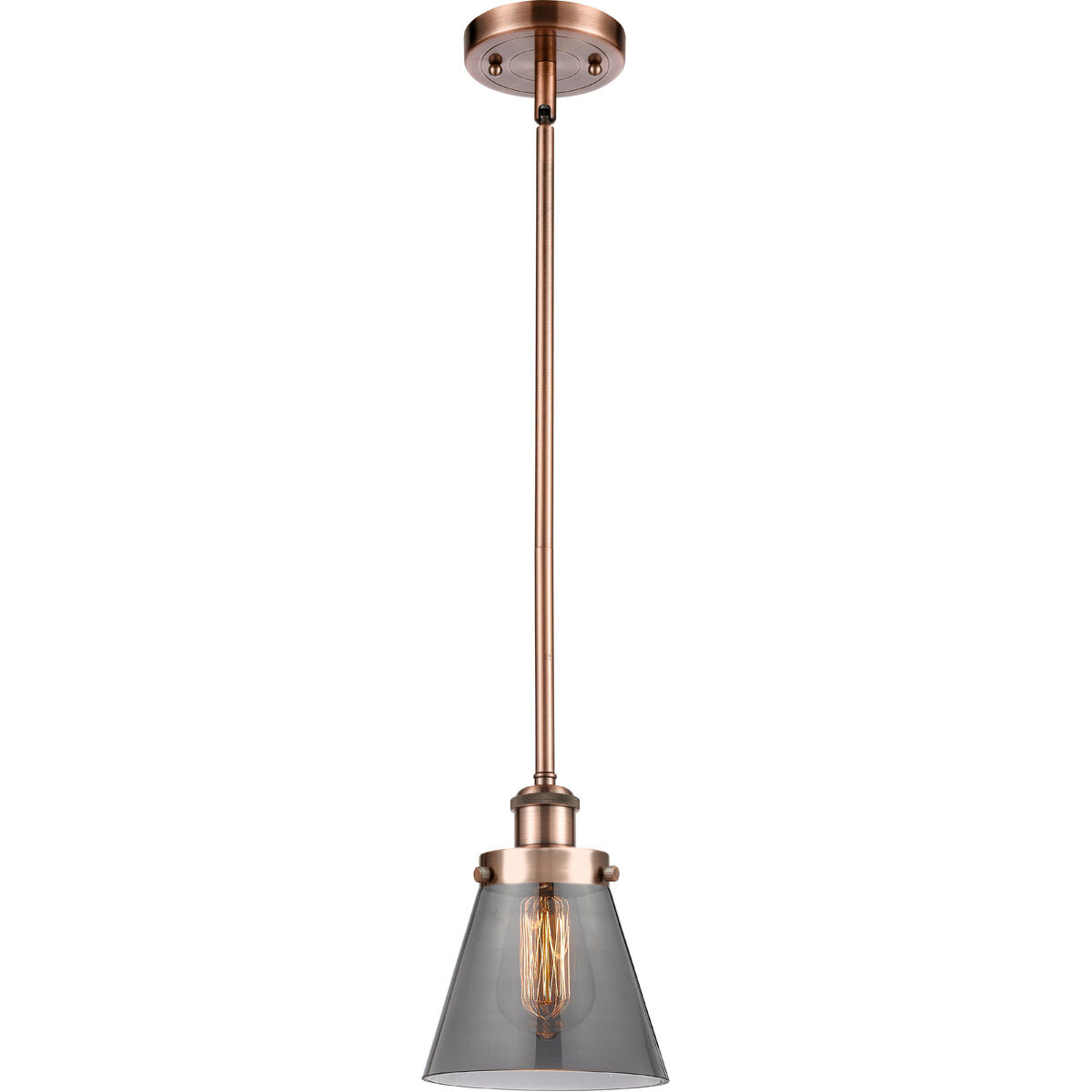 Ballston Small Cone LED 6 inch Antique Copper Pendant Ceiling Light in Plated Smoke Glass