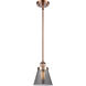 Ballston Small Cone LED 6 inch Antique Copper Pendant Ceiling Light in Plated Smoke Glass