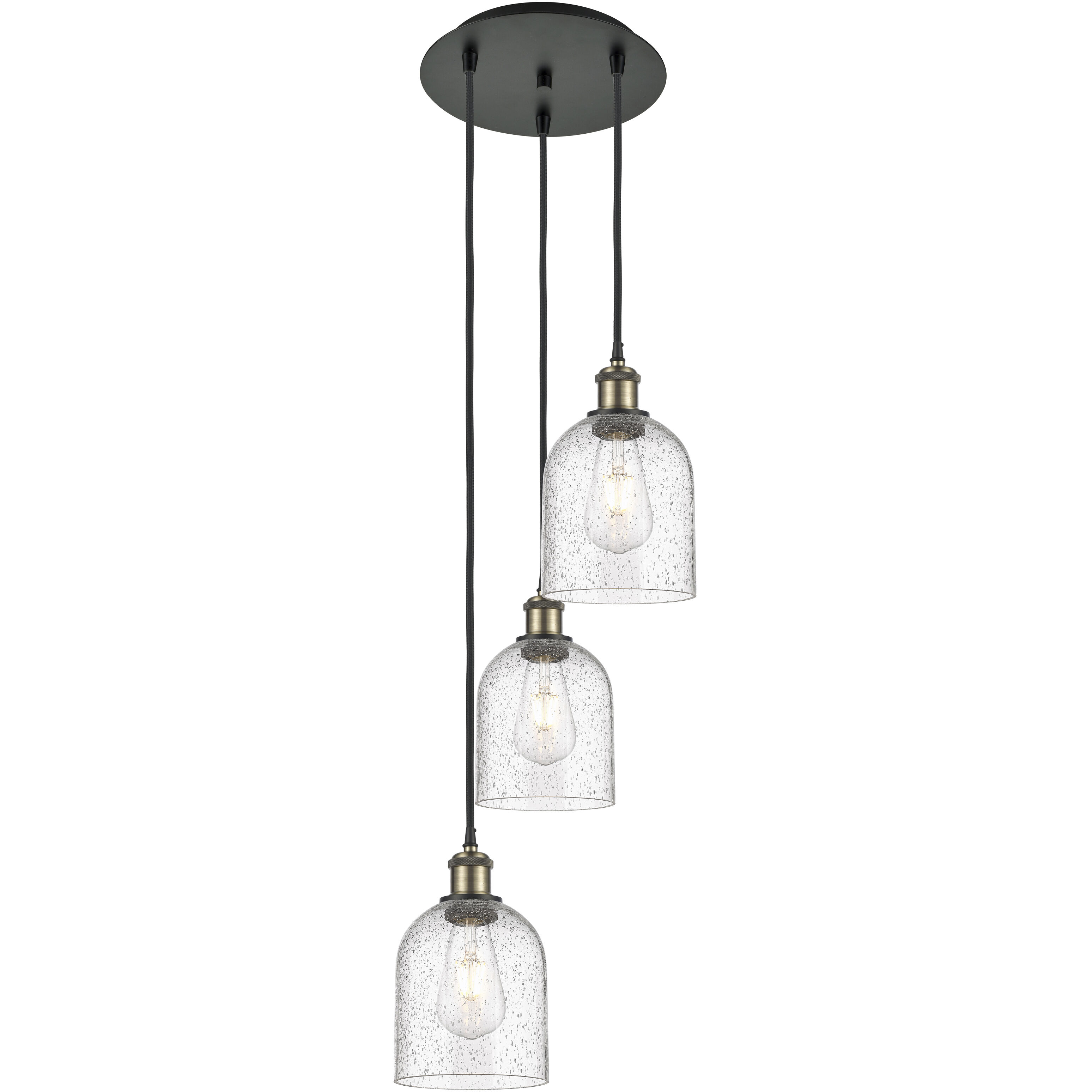 Ballston Bella 3 Light 12 inch Black Antique Brass Cord Hung Multi Pendant Ceiling Light