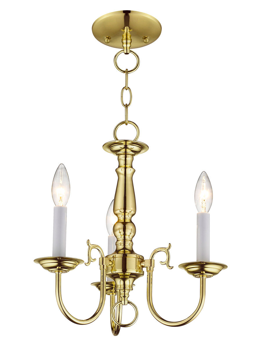 Williamsburgh 3 Light 14 inch Polished Brass Mini Chandelier Ceiling Light