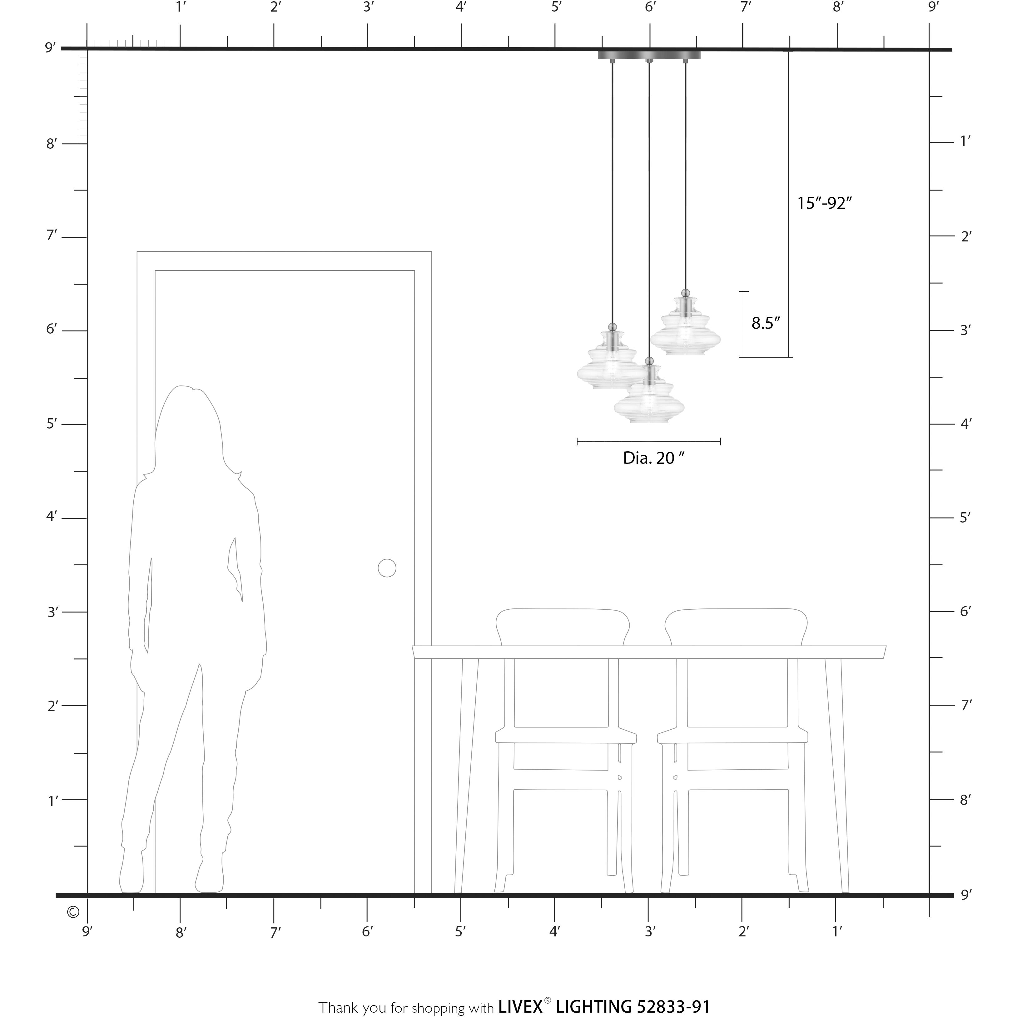 Everett 3 Light 20 inch Brushed Nickel with Chrome Finish Accents Pendant Chandelier Ceiling Light