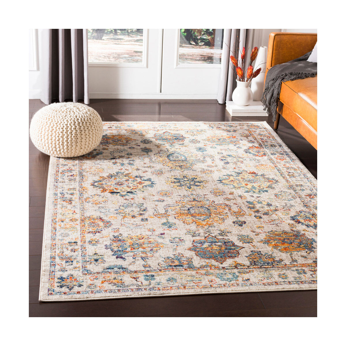 John 87 X 63 inch Aqua/Dark Blue/Bright Orange/Bright Red Rugs, Rectangle