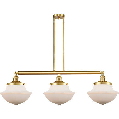 Franklin Restoration Large Oxford 3 Light 42 inch Satin Gold Island Light Ceiling Light in Matte White Glass, Franklin Restoration