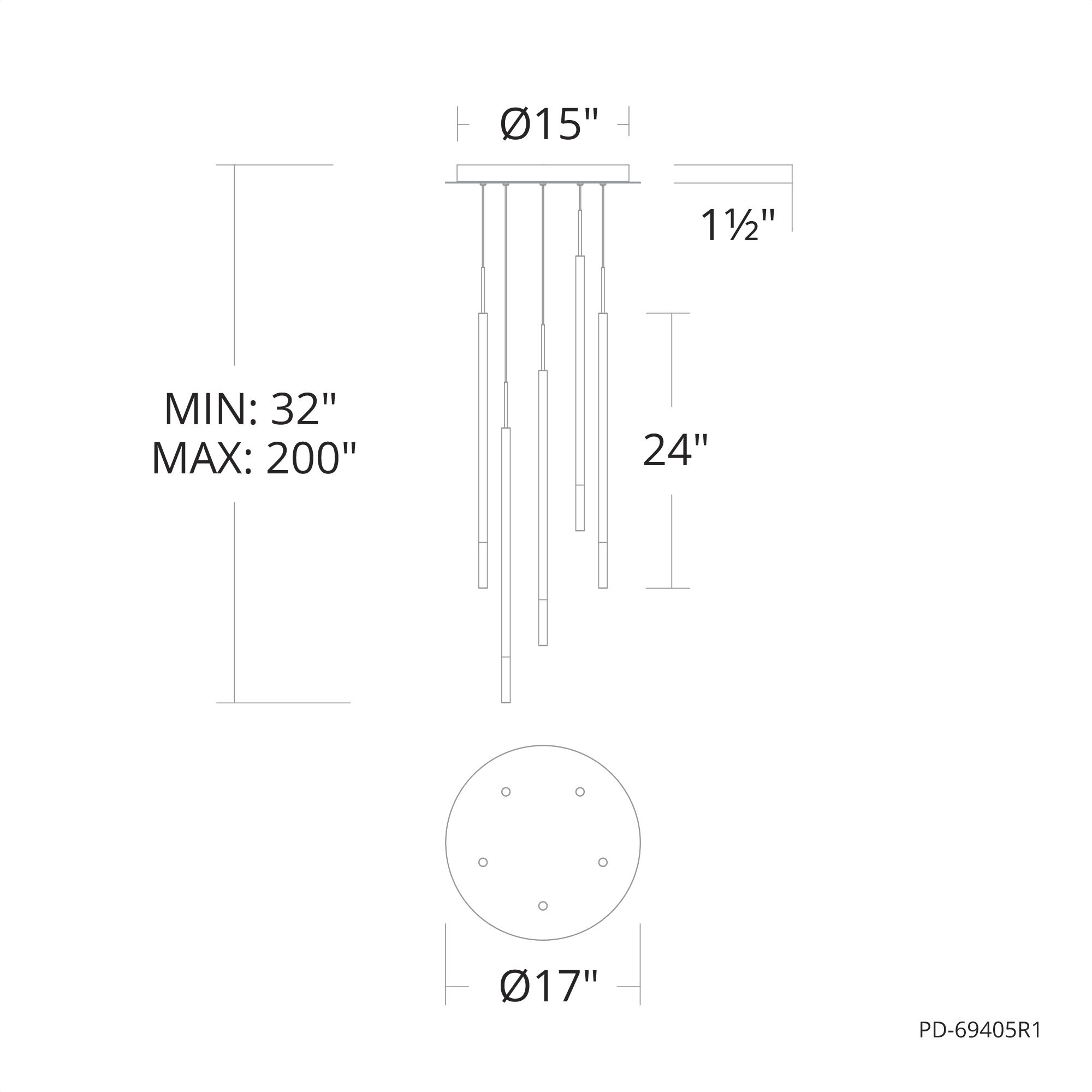 Viggo LED 17 inch Black Multi-Light Pendant Ceiling Light, dweLED