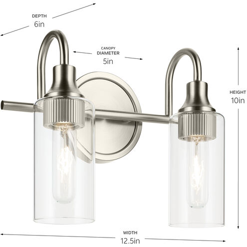 Kavi 2 Light 12.5 inch Brushed Nickel Vanity Light Wall Light