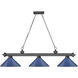 Cordon 3 Light 58 inch Bronze Plate Billiard Ceiling Light in Navy Blue Steel