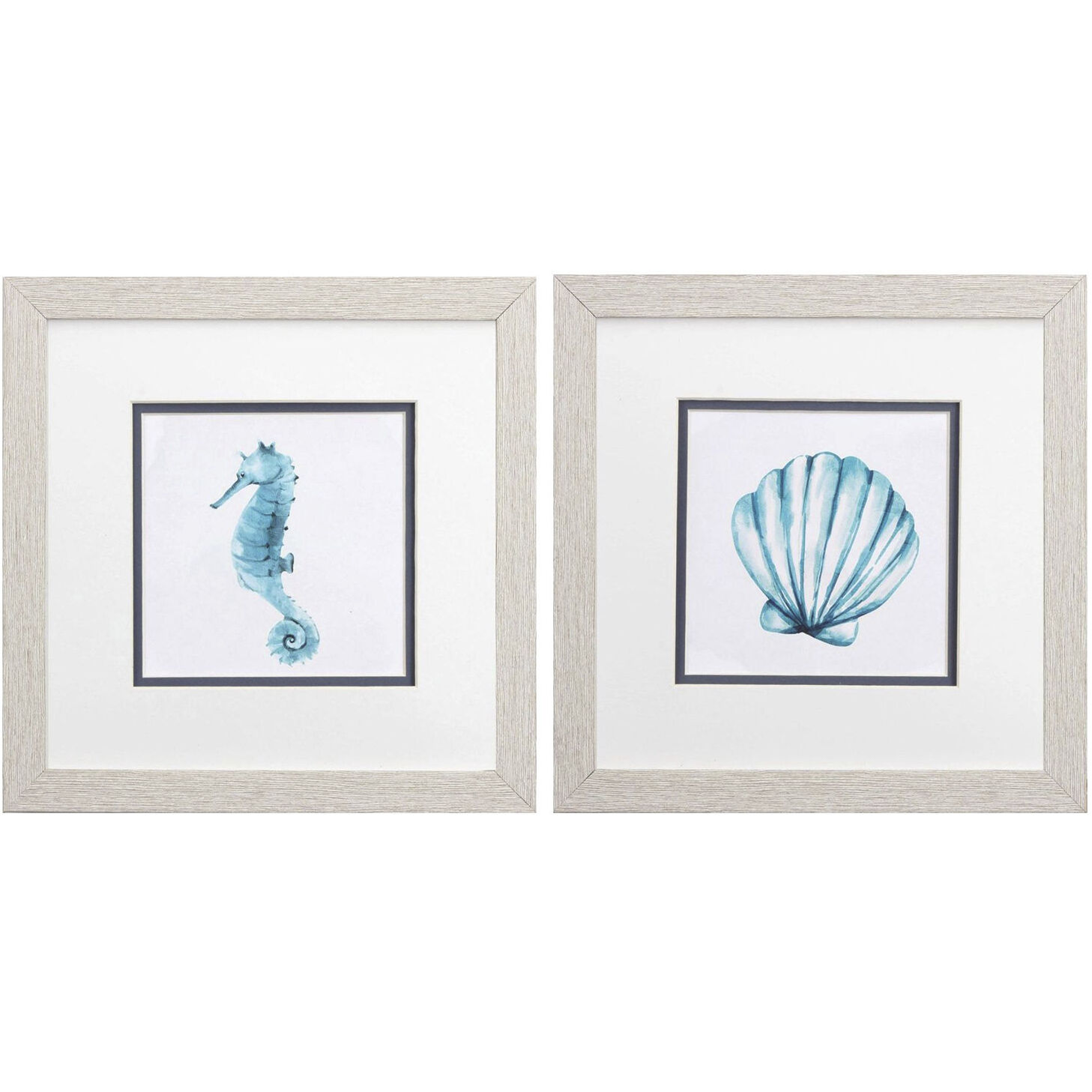 Seahorse Shell Starfish Sand Dollar Blue and Teal Framed Art, Propac