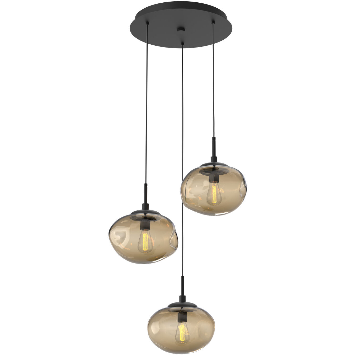 Nova Incandescent 3 Light Matte Black Chandelier Ceiling Light, Round Multi-Port