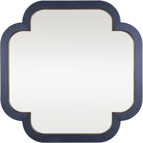Swiss 50 X 50 inch Dark Blue Grasscloth with Weathered Brass Wall Mirror