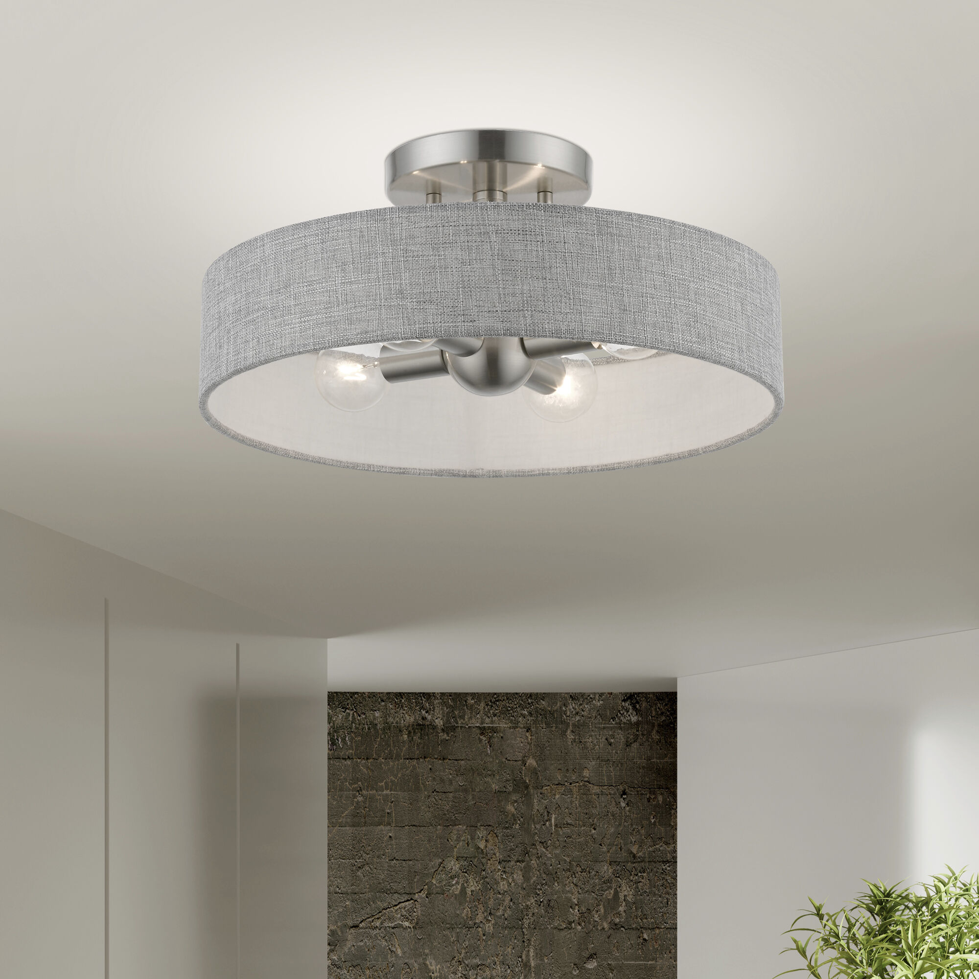 Elmhurst 4 Light 14 inch Brushed Nickel with Shiny White Accents Semi-Flush Ceiling Light
