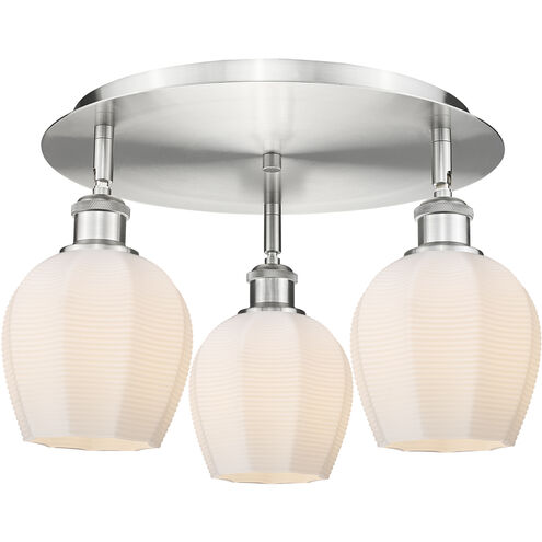 Norfolk 3 Light 17.5 inch Satin Nickel Flush Mount Ceiling Light in Matte White