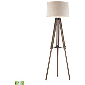 Wooden Brace 62 inch 9.50 watt Walnut with Oil Rubbed Bronze Floor Lamp Portable Light in LED, 3-Way