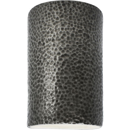 Ambiance Cylinder LED 12.5 inch Hammered Pewter Outdoor Wall Sconce, Large