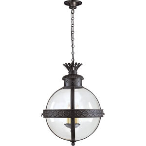 Chapman & Myers Crown Top Globe 3 Light 15 inch Blackened Rust Lantern Pendant Ceiling Light in Clear Glass