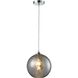 Watersphere 1 Light 10 inch Smoke with Polished Chrome Mini Pendant Ceiling Light