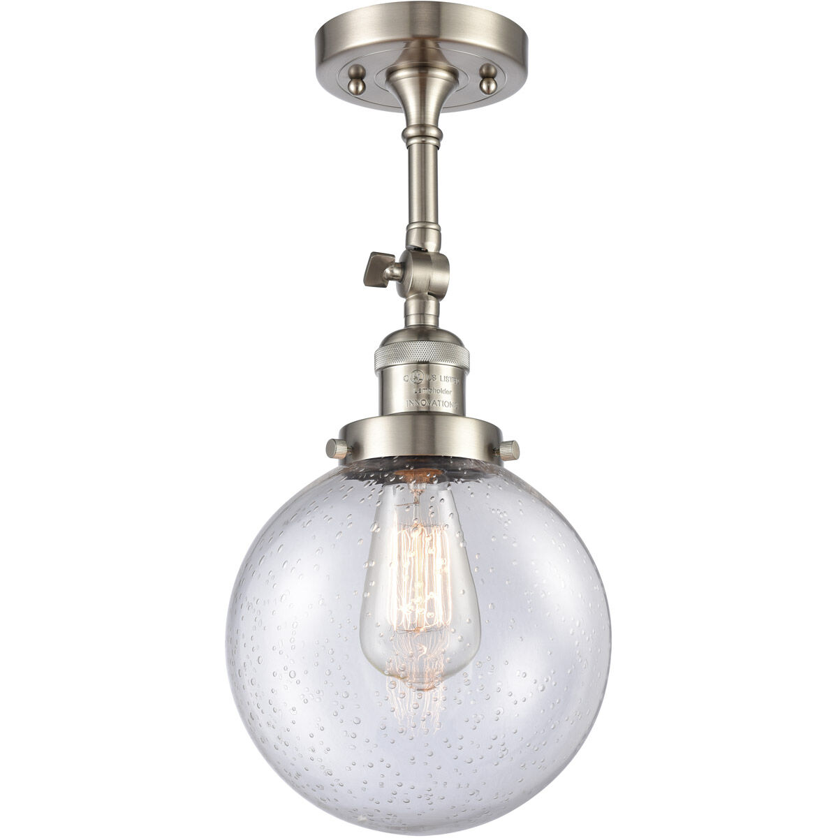 Franklin Restoration Large Beacon LED 8 inch Brushed Satin Nickel Sconce Wall Light in Seedy Glass, Franklin Restoration