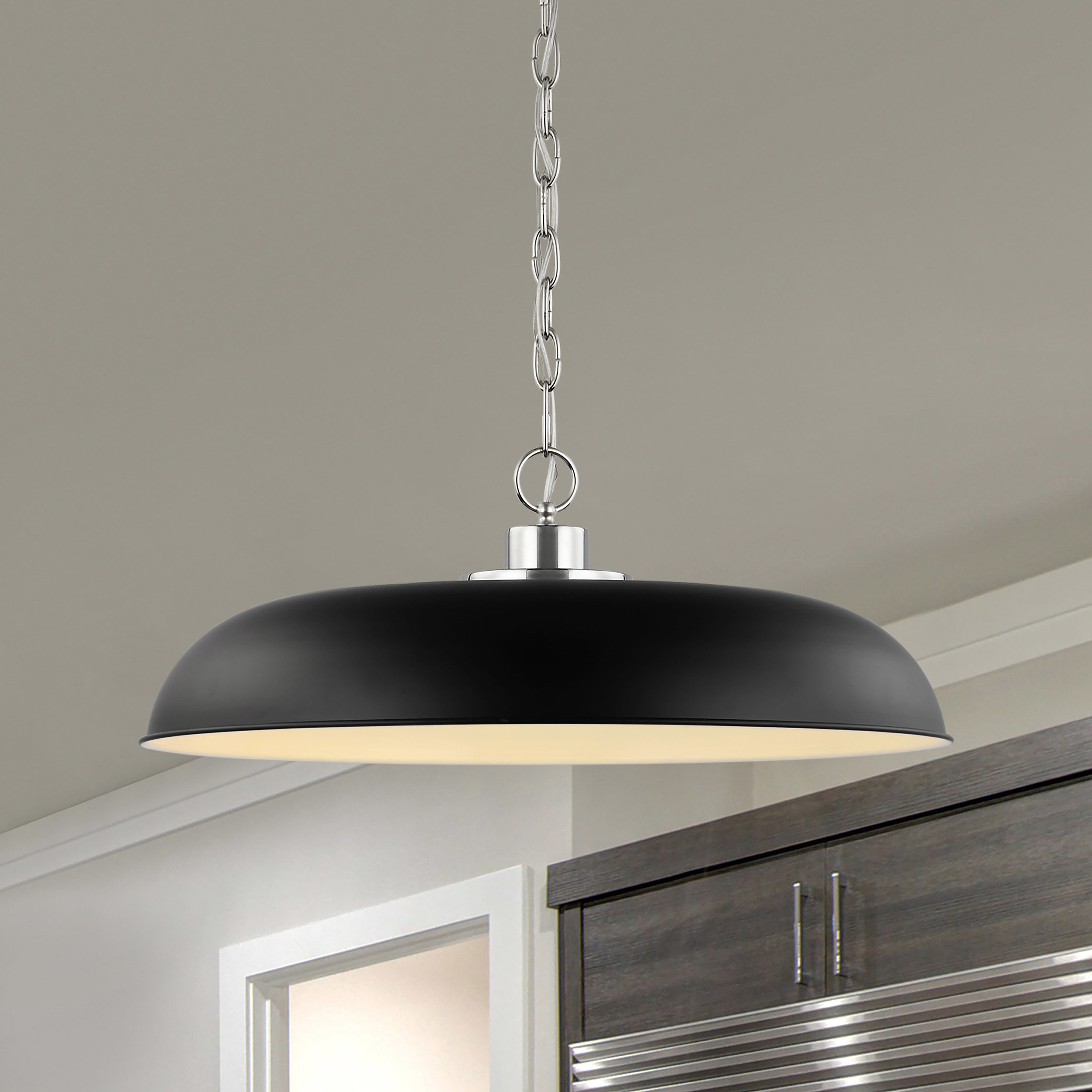 Colony 1 Light 24 inch Matte Black/Polished Nickel Pendant Ceiling Light