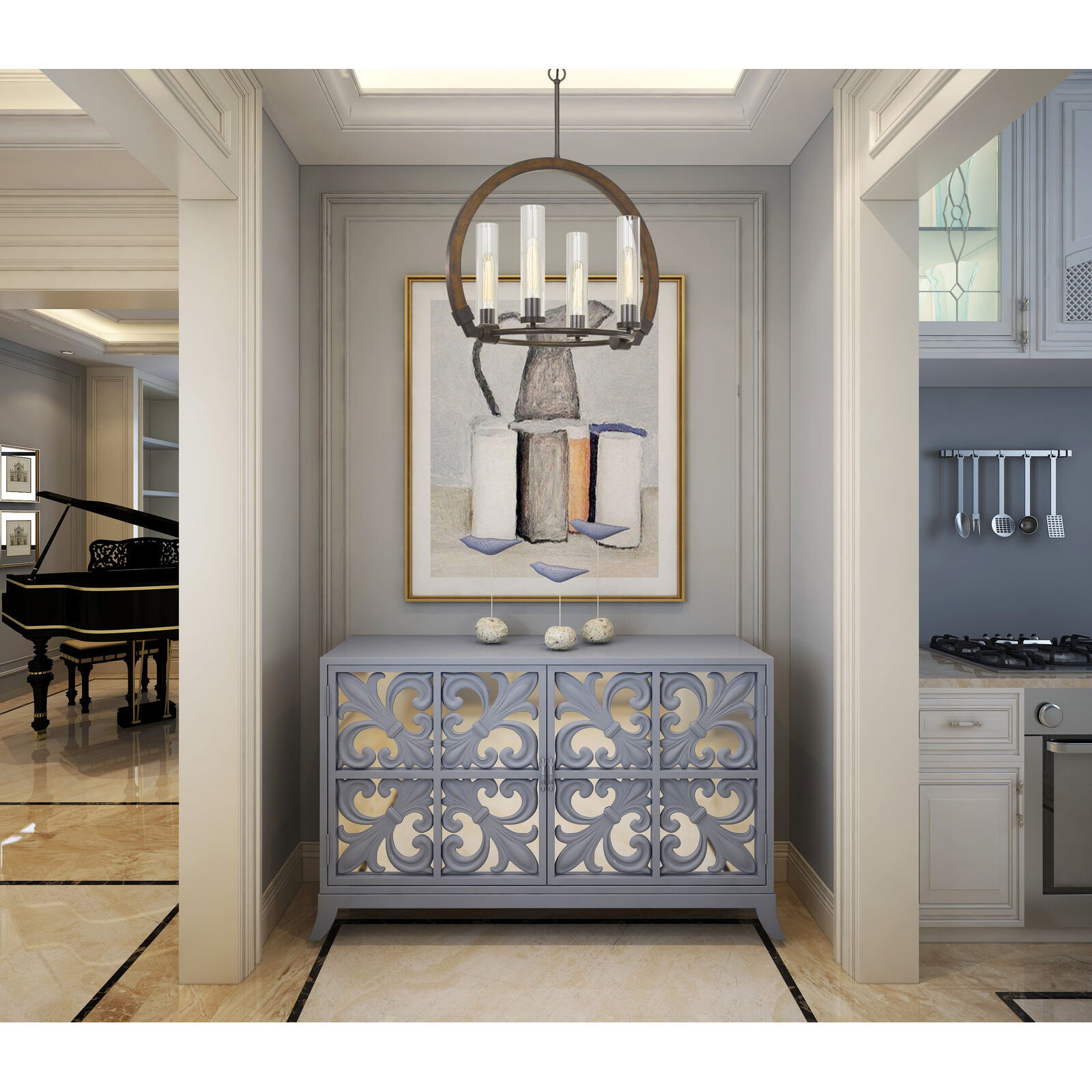 Sulmona 4 Light 24 inch Oak and Iron Chandelier Ceiling Light