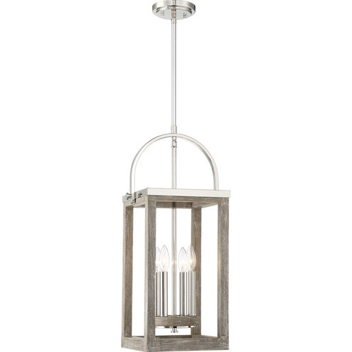 Bliss 4 Light 14 inch Driftwood and Polished Nickel Accents Pendant Ceiling Light