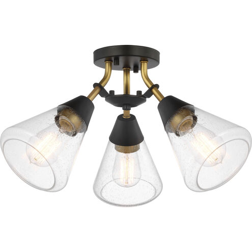 Starlight 3 Light 19 inch Matte Black and Natural Brass Semi Flush Mount Ceiling Light