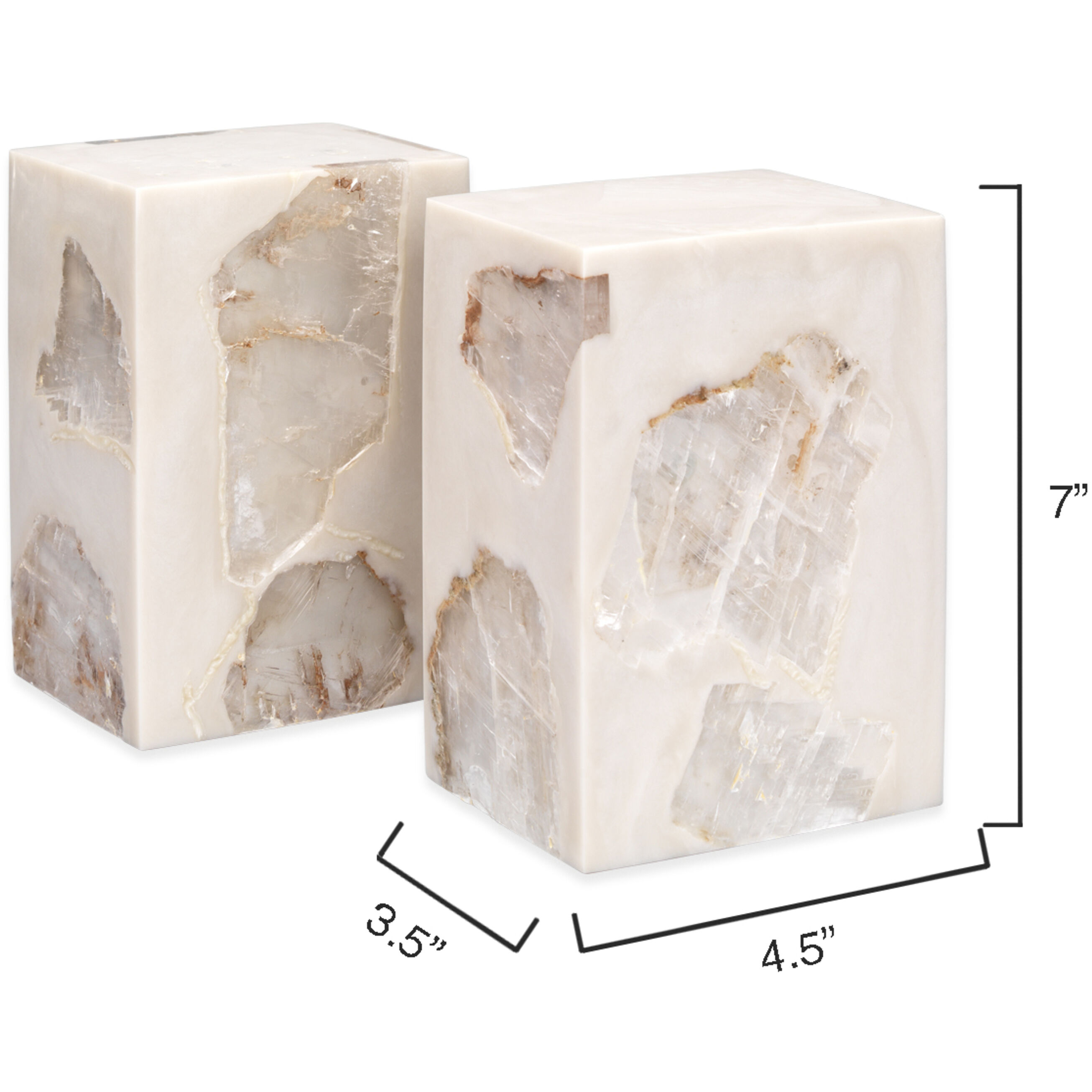 Slab 4.5 X 3.5 inch Clear Mica & Pearl Resin Bookends in Clear Mica and Pearl Resin, Set of 2