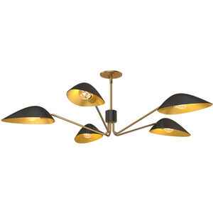 Oscar 5 Light 46 inch Aged Gold Pendant Ceiling Light in Matte Black and Aged Gold