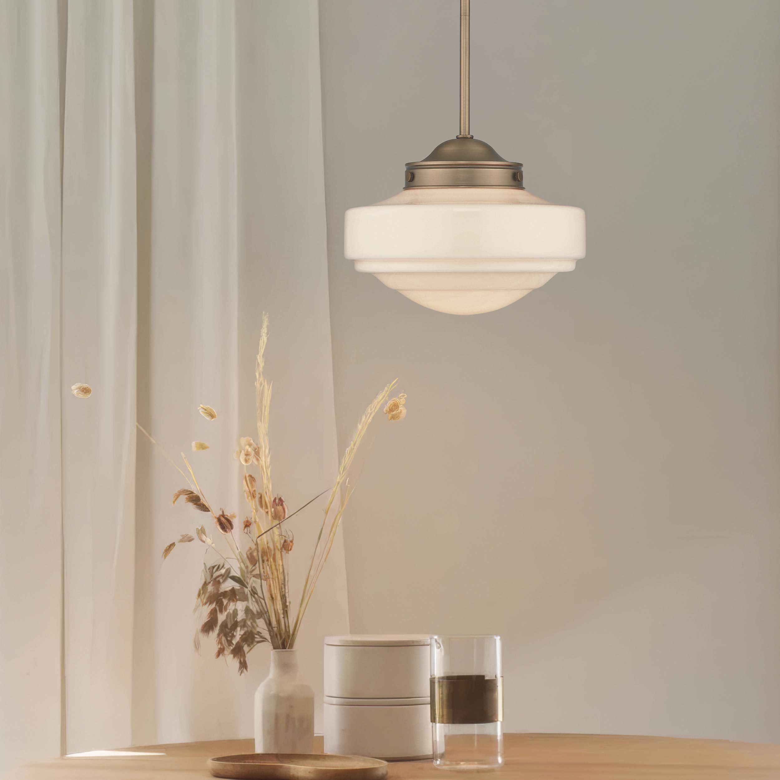 Ingalls 1 Light 12 inch Modern Brass Pendant Ceiling Light in Vintage Milk Glass, Medium