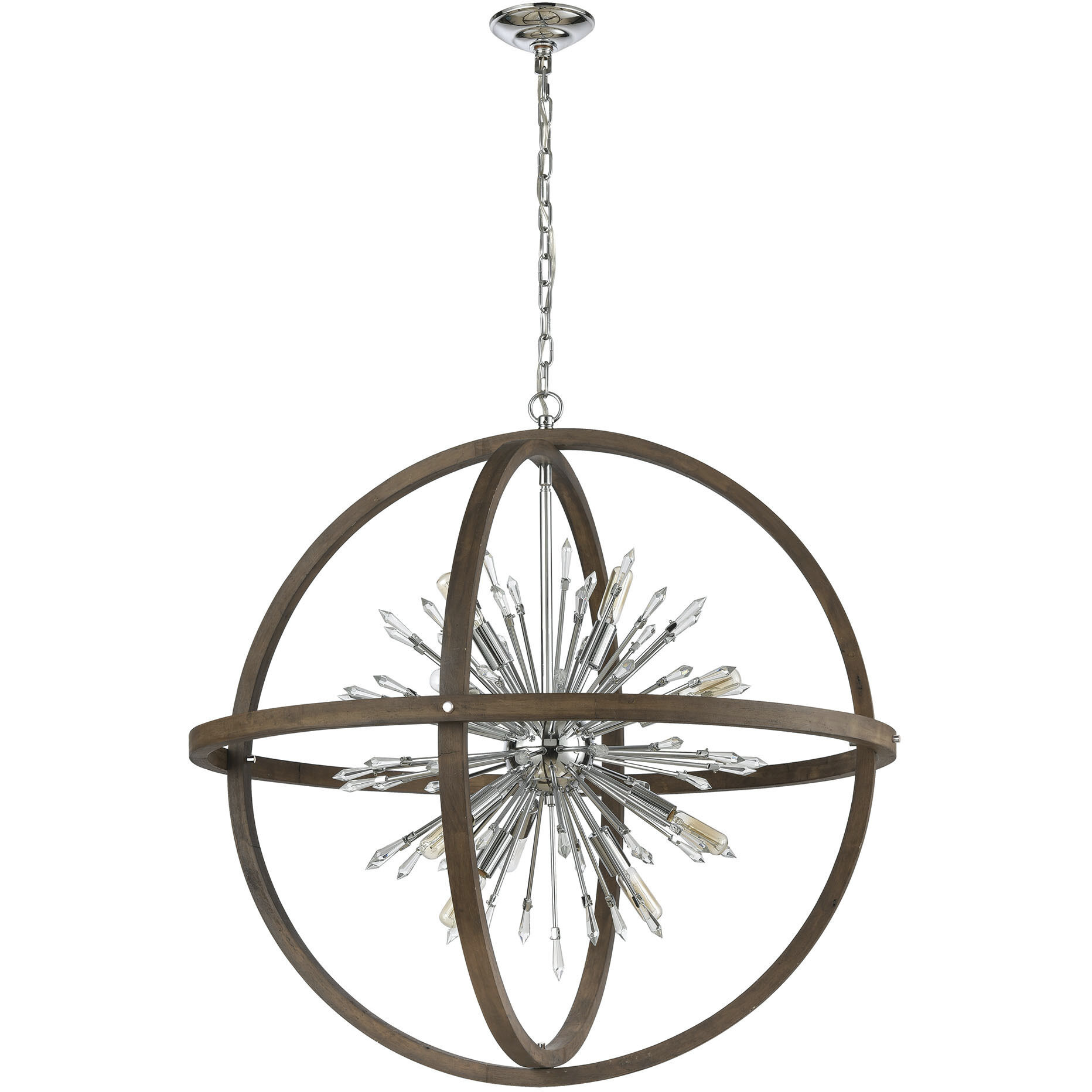 Morning Star 6 Light 19.5 inch Aged Fir with Chrome Chandelier Ceiling Light