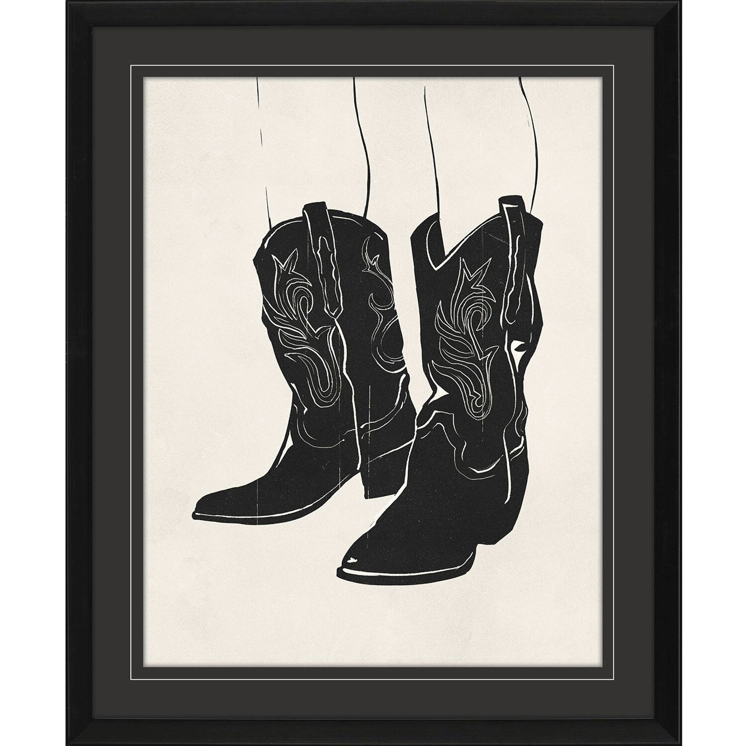 Cowboy Boots Cowboy Hat Cowboy Horseshoe Cowboy Saddle Black and Neutral Framed Art, Propac