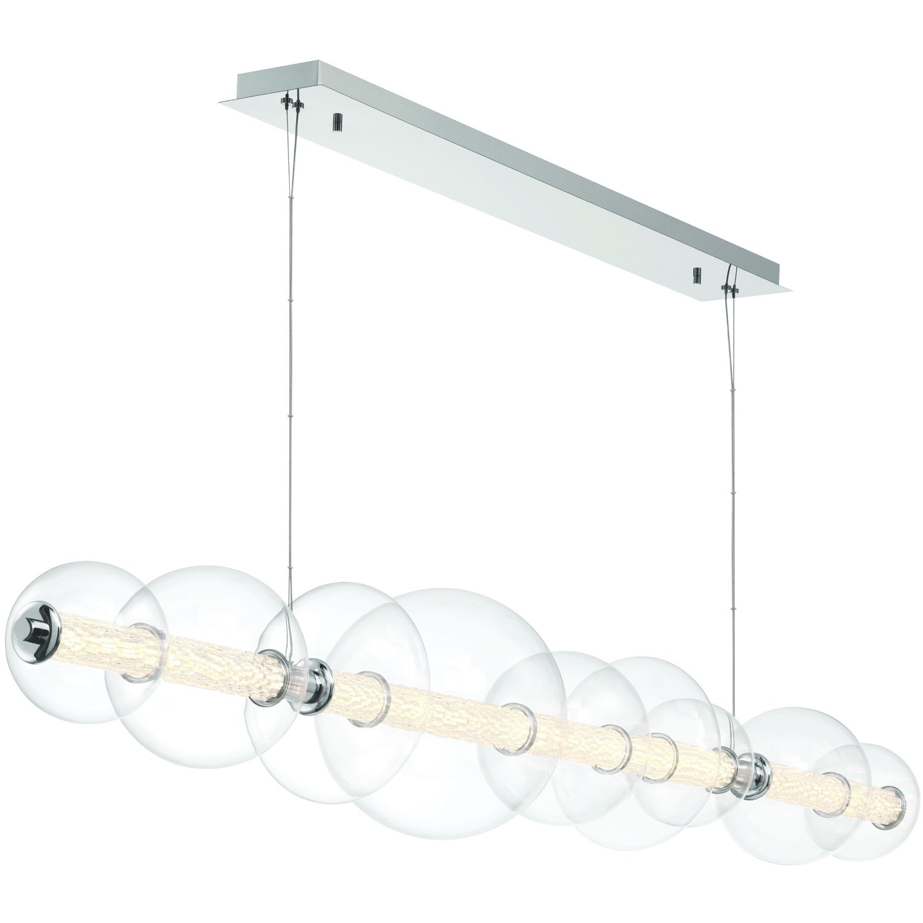 Atomo Linear Chandelier Ceiling Light in Chrome, Clear