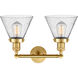 Franklin Restoration Large Cone 2 Light 18 inch Satin Gold Bath Vanity Light Wall Light in Seedy Glass, Franklin Restoration