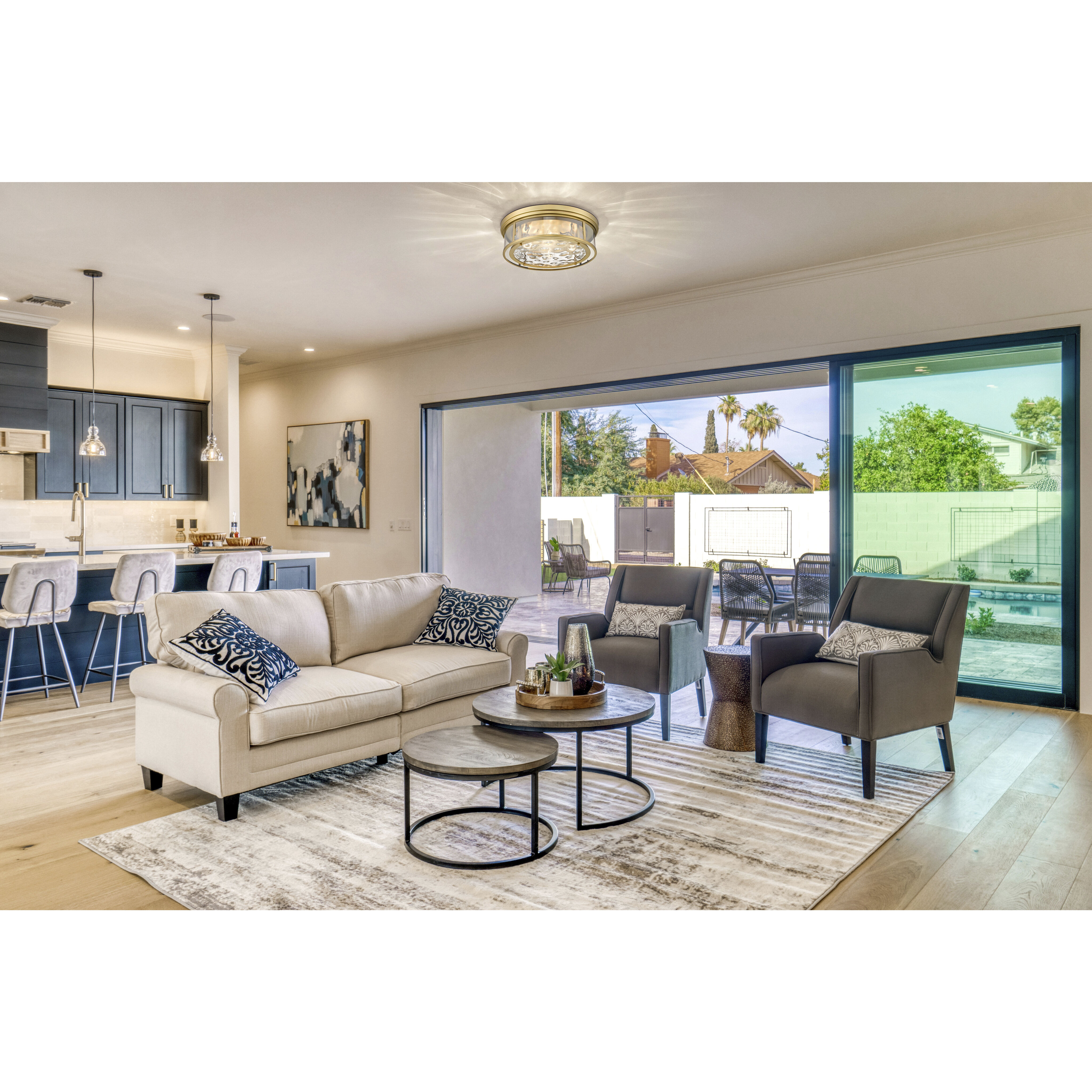 Clarion 4 Light 20.75 inch Rubbed Brass Flush Mount Ceiling Light in Rubbed Bronze