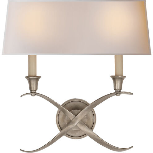 Chapman & Myers Cross Bouillotte 2 Light 15 inch Antique Nickel Sconce Wall Light in Natural Paper, Large