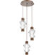 Mesa Mandrel LED Burnished Bronze Multi Pendant Chandelier Ceiling Light in 3000K LED, Clear Blown Glass