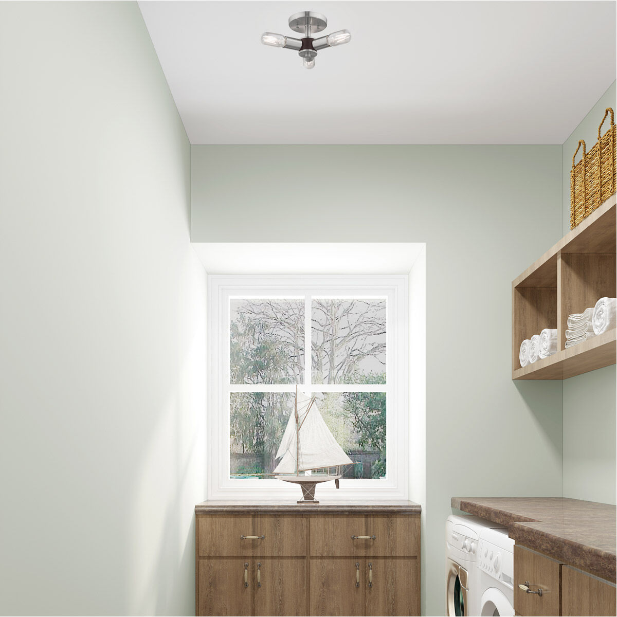 Copenhagen 3 Light 14 inch Brushed Nickel Semi-Flush Mount Ceiling Light