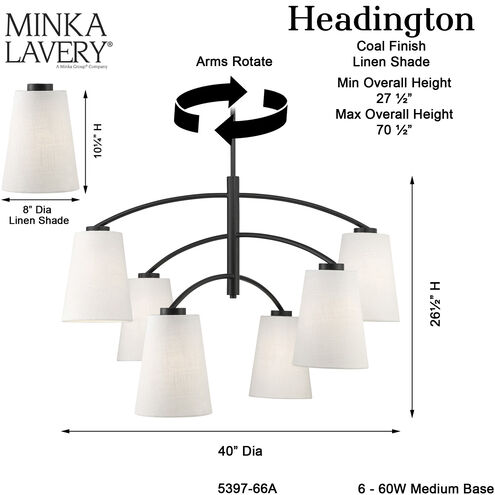 Headington 6 Light 40 inch Coal Chandelier Ceiling Light