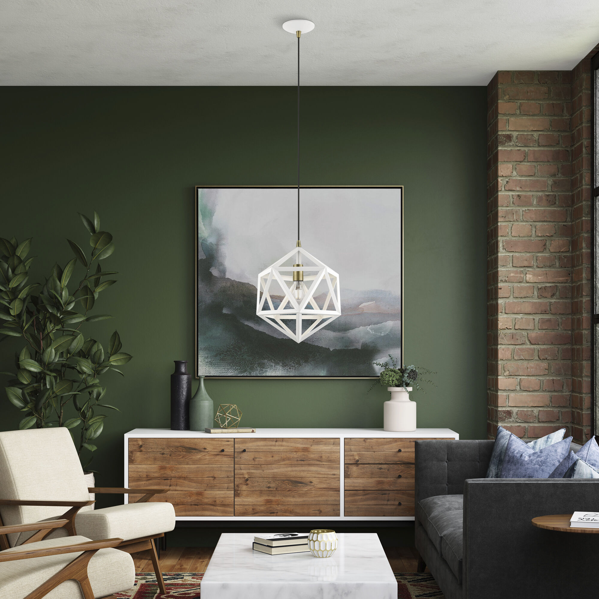 Ashland 1 Light 13 inch Textured White with Antique Brass Accents Pendant Ceiling Light