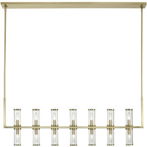 Revolve 14 Light 47.25 inch Clear Glass and Natural Brass Linear Pendant Ceiling Light