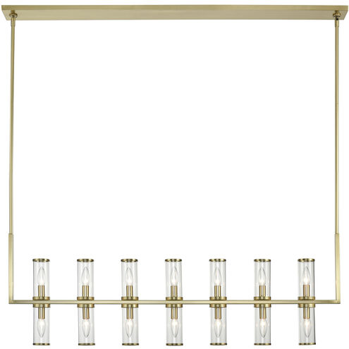 Revolve 14 Light 47.25 inch Clear Glass and Natural Brass Linear Pendant Ceiling Light