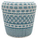 Parkdale 17.7 inch Blue and White Outdoor Garden Stool, Cylinder, Metal Frame, Hand Crafted