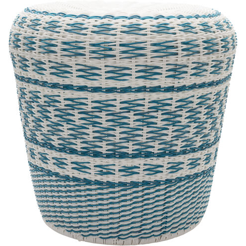 Parkdale 17.7 inch Blue and White Outdoor Garden Stool, Cylinder, Metal Frame, Hand Crafted