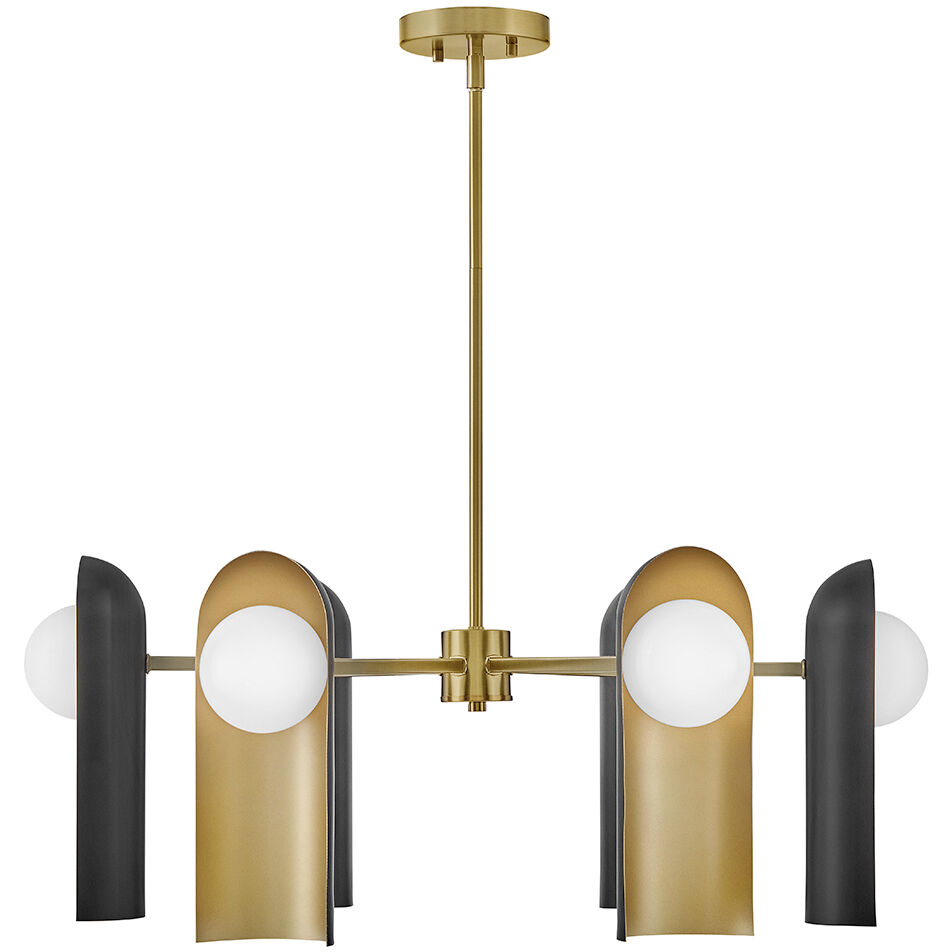 Zuri 6 Light 30 inch Lacquered Brass with Black Chandelier Ceiling Light