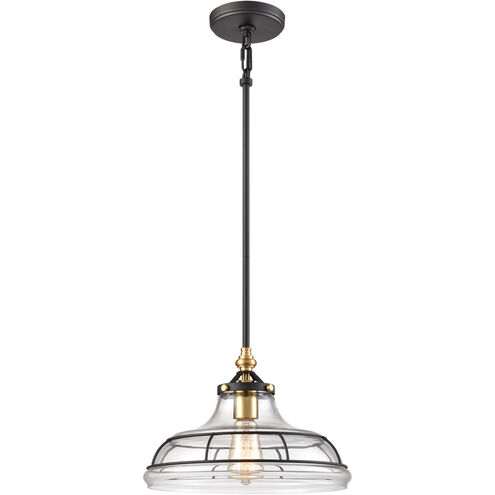 Dunkirk 1 Light 13 inch Matte Black with Satin Brass Pendant Ceiling Light