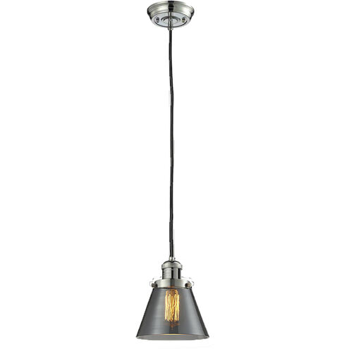 Franklin Restoration Cone 1 Light 6 inch Polished Nickel Mini Pendant Ceiling Light in Incandescent, Plated Smoke, Franklin Restoration