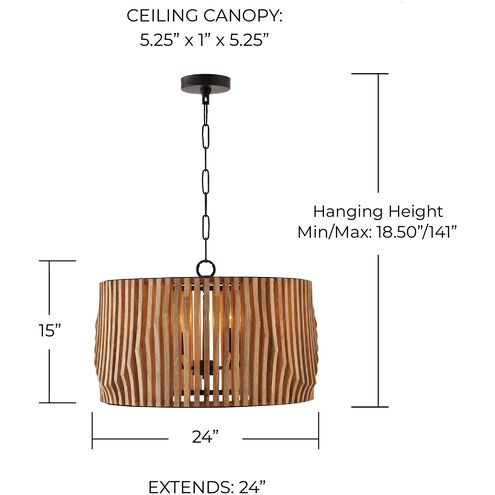 Archer 4 Light 24 inch Light Wood and Matte Black Pendant Ceiling Light
