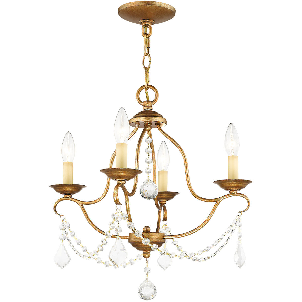 Chesterfield 4 Light 18 inch Antique Gold Leaf Mini Chandelier Ceiling Light